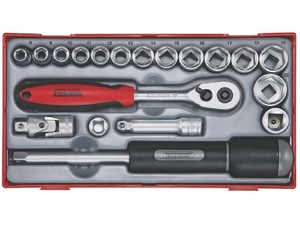 Zestaw kluczy nasadowych. Z chwytem □ 3/8" Teng Tools TT3819