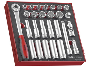 27-elementowy zestaw narzędzi nasadkowych z chwytem kwadratowym 1/2". Teng Tools TED1227